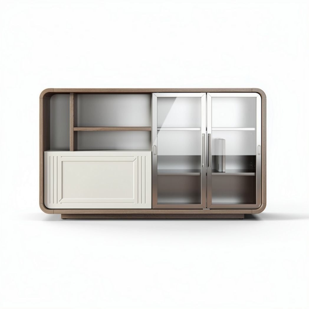 Wooden storage cabinet with glass doors and adjustable shelves 120 x 40 x 80cm