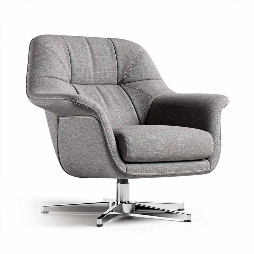 Modern swivel chair with gray fabric upholstery and chrome base 80 x 85 x 85cm