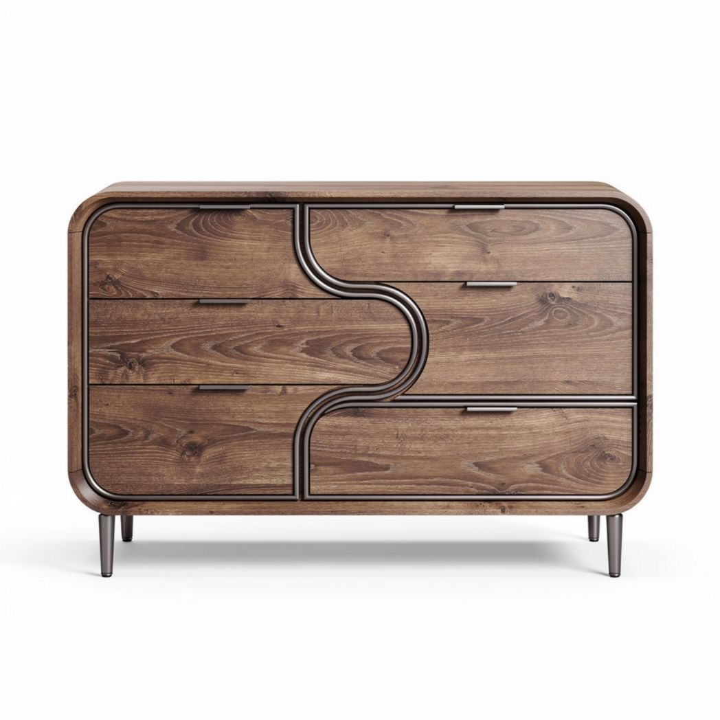 Wooden dresser with curved design and six storage drawers 90 x 45 x 80cm