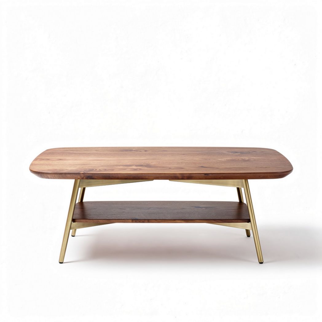 Wooden coffee table with metal legs and lower shelf 120 x 60 x 40cm