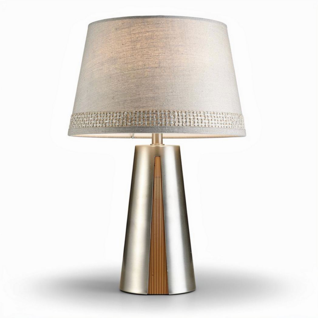 Metal and fabric table lamp with linen shade and silver finish 30 x 30 x 50cm
