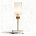 Marble base table lamp with frosted glass shade and brass accents 15 x 15 x 35cm
