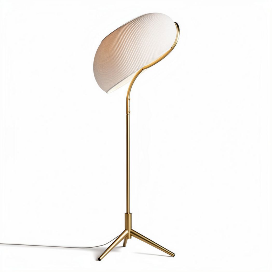 Modern floor lamp with white fabric shade and gold metal stand 30 x 20 x 150cm