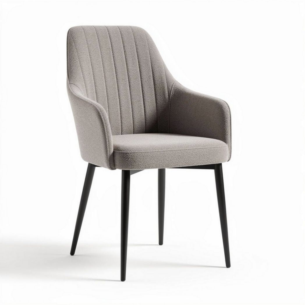 Upholstered dining chair with ribbed design and black metal legs 50 x 60 x 85cm