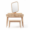 Wooden vanity set with mirror and bench in natural finish 80 x 40 x 135cm