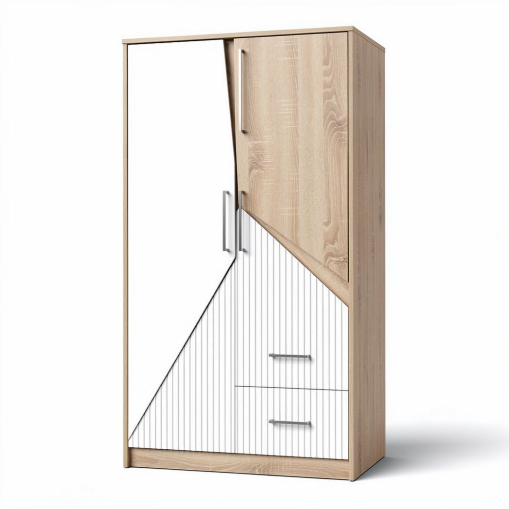 Wooden wardrobe with sliding door and two drawers 80 x 40 x 160cm