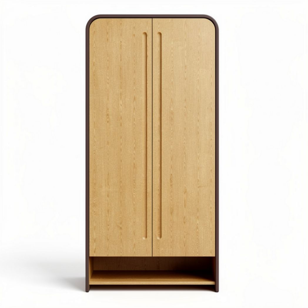 Wooden wardrobe with two doors and open shelf in natural finish 180 x 80 x 40cm