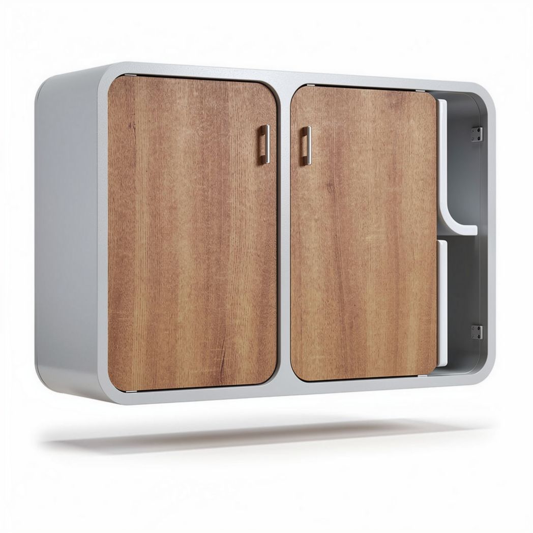 Wall-mounted storage cabinet with wood finish and metal frame 80 x 40 x 30cm